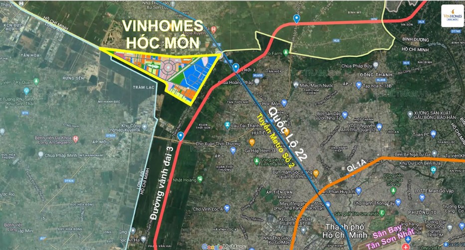 Bản đồ vị trí dự án Vinhomes Hóc Môn 